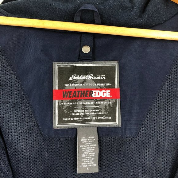*SOLD* Eddie Bauer Men's Large Weather Edge Waterproof Blue Long Sleeve Jacket - Picture 10 of 13